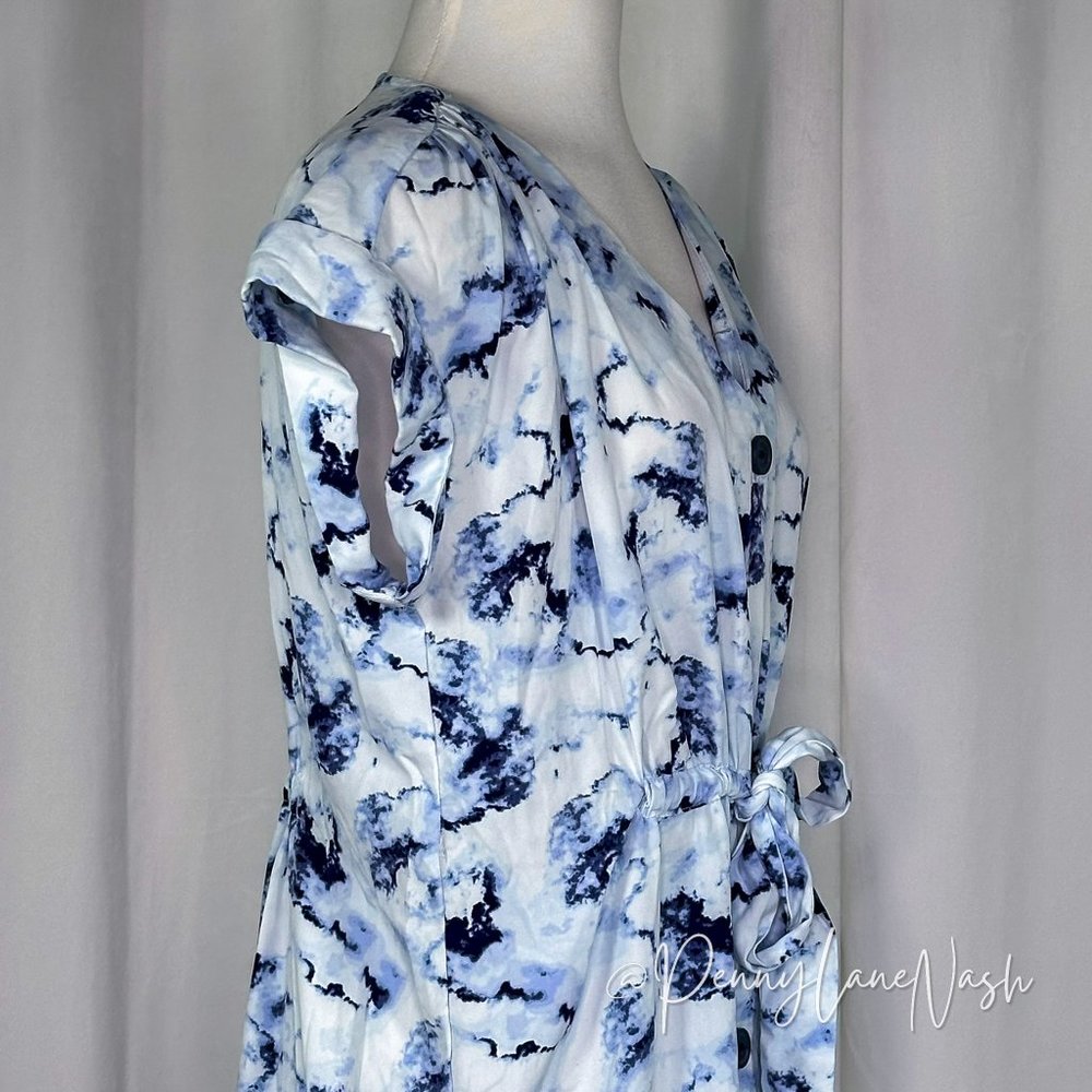 Rock & Republic Tie Dye Tie-Waist Shirt Dress Blue/White - Picture 10 of 13
